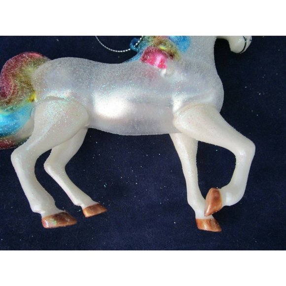 Unicorn Horse Rainbow Tail Mane Glitter Mercury Style Blown Glass Ornament New - Picture 6 of 11